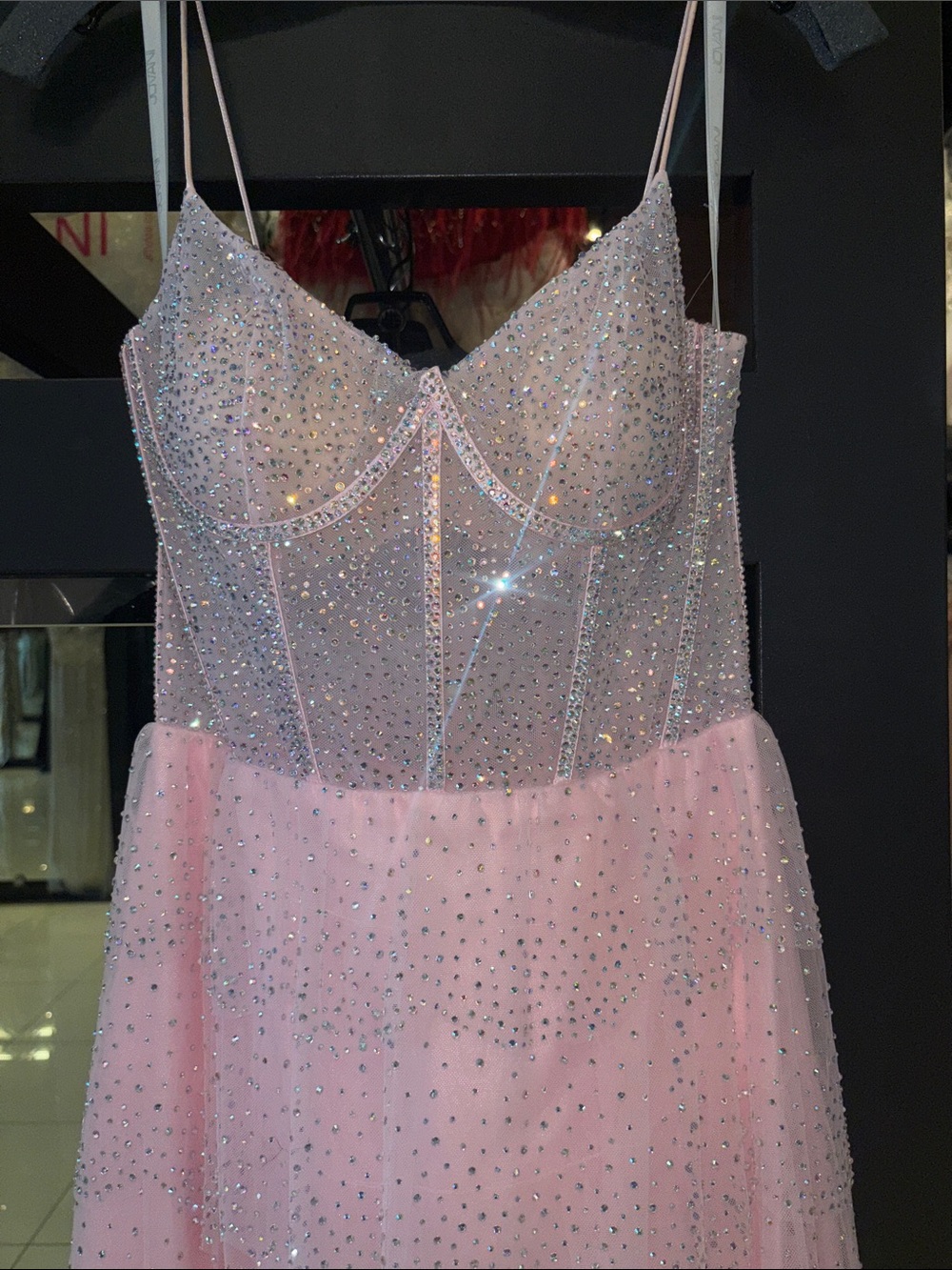 Jovani 38431 Pink Tier Sparkling Dress